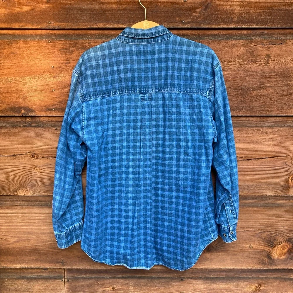 Plaid Denim 90s Button-Up Vintage Sonoma - Picture 3 of 8